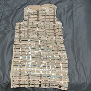 Endless Rose Shimmering Plaid Mini Dress - Tan and Silver